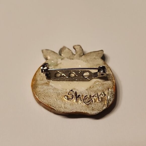 Pumpkin Brooch Pin Fall Halloween Painted Womens Jewelry Accessory Orange Green - Picture 2 of 4